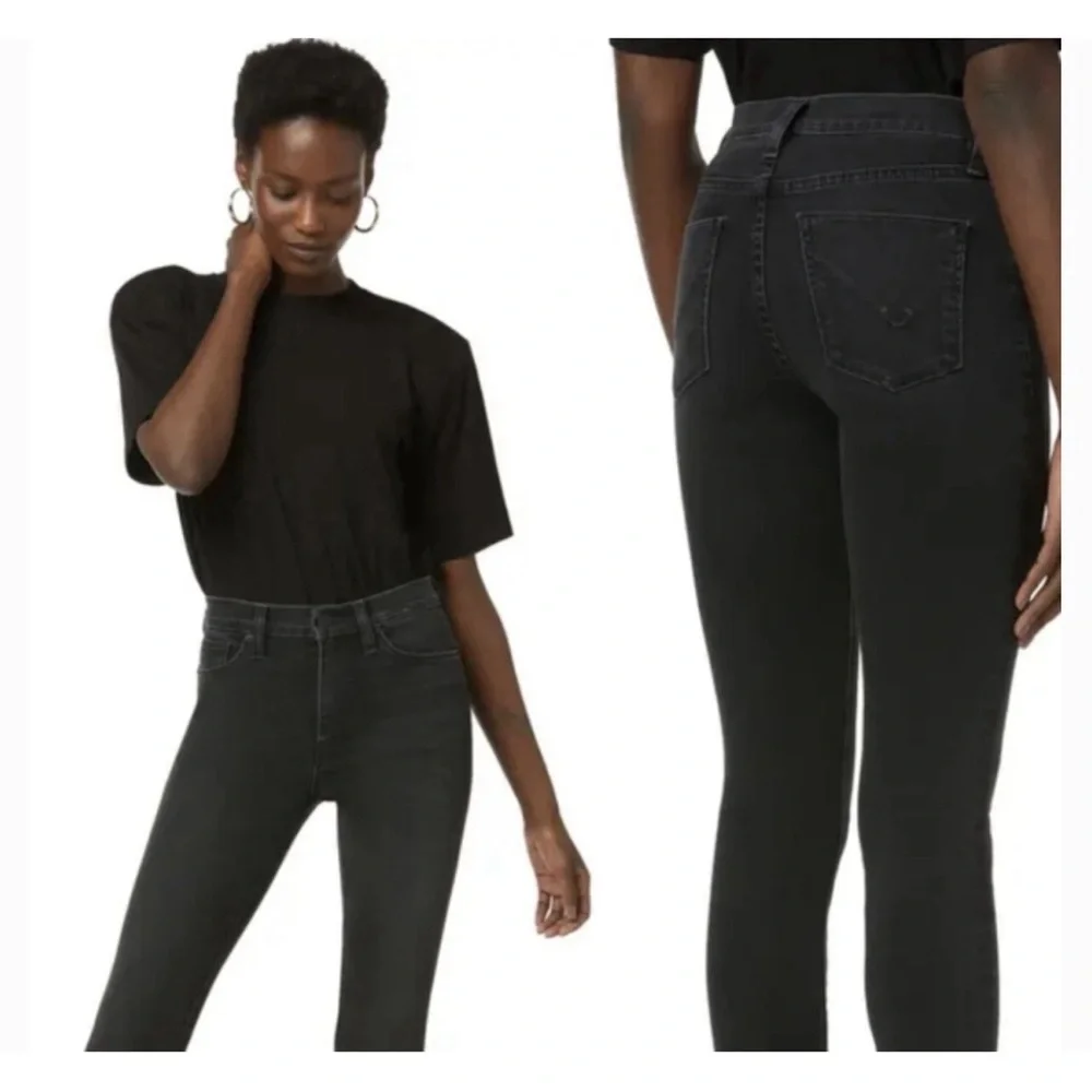 Hudson Barbara High Rise Super Skinny‎ Jeans Women’s Size 30 Black Frayed Hem
